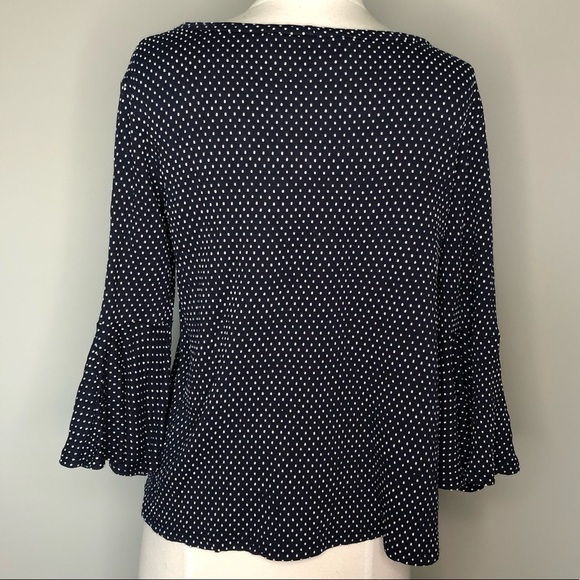 Anthropologie Sunday in Brooklyn Navy Polka Dot Trumpet Sleeve Top, Small - Picture 6 of 8